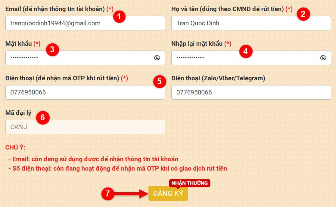 buoc 2: dien thong tin theo yeu cau