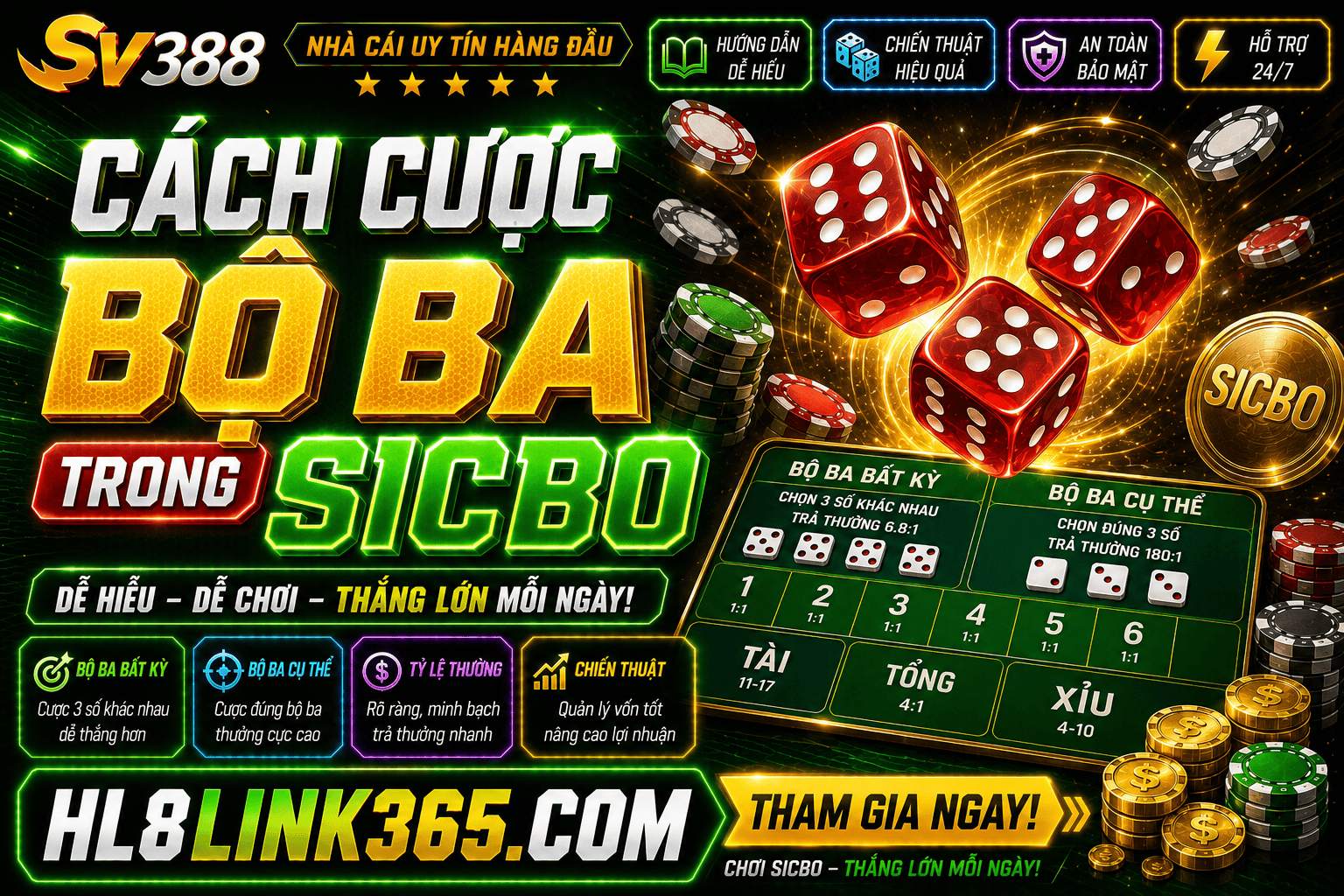 Ty le tra thuong khi tham gia cuoc bo ba trong SicBo