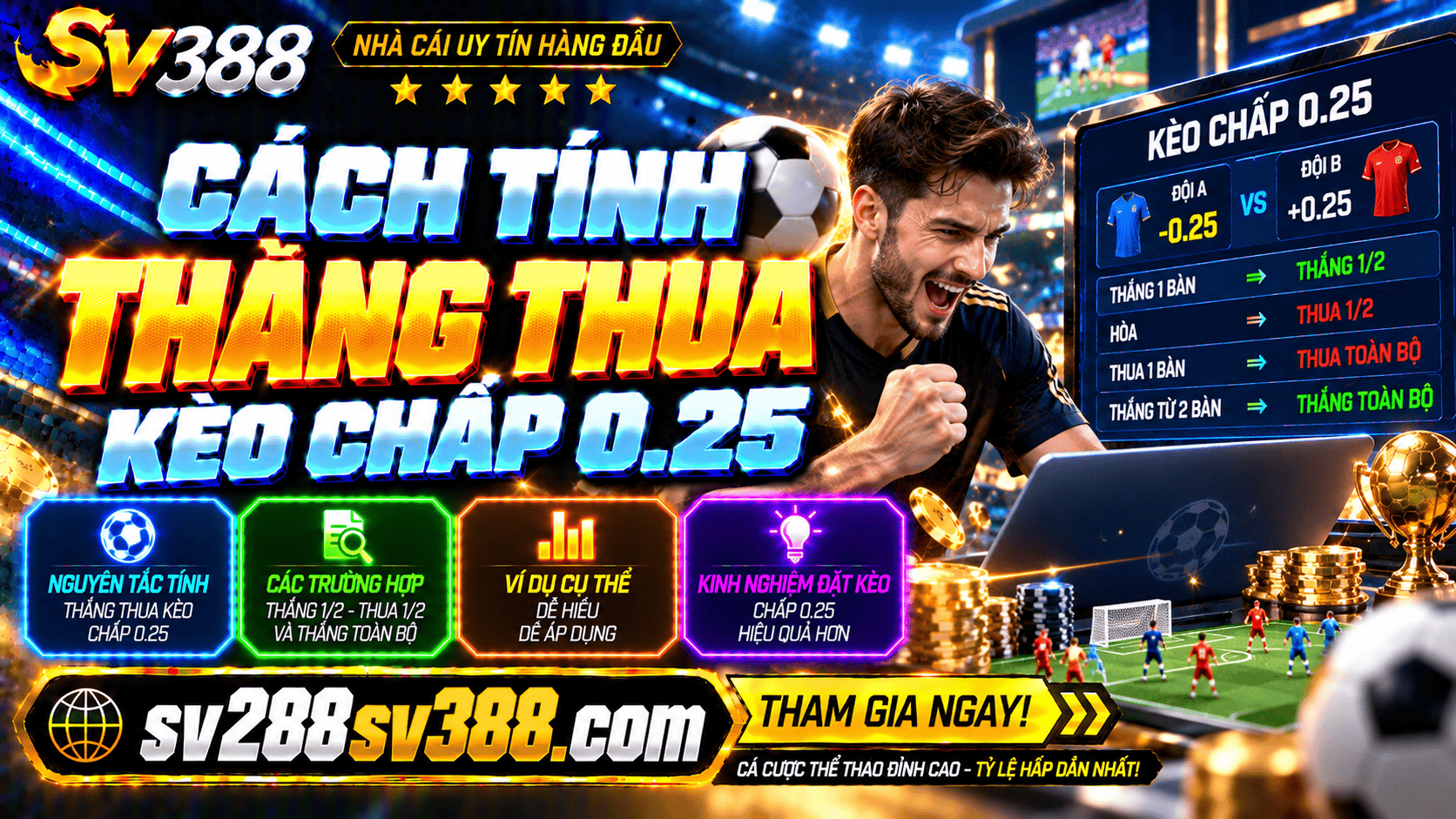 Cach tinh thang thua khi choi keo chap 0.25